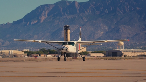original Reliable's automated C208 Caravan performs auto-taxi operations at Albuquerque International Sunport, New Mexico’s largest commercial airport.