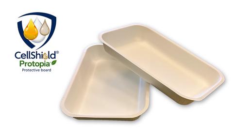 original Thermoformed paperboard food trays featuring CellShield® Protopia™ barrier technology developed by Eurobrillance and Plastigraf Trevigiana using NatureWorks’ Ingeo™ biopolymers, with thermoforming expertise from Form iQ.