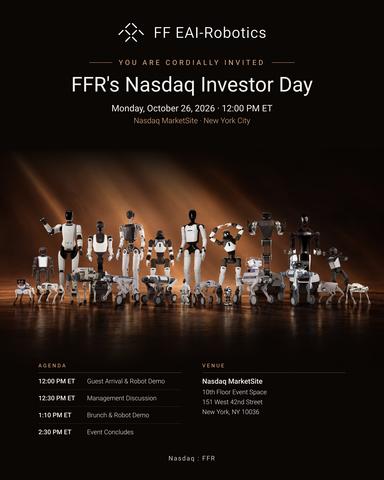 original Faraday Future Announces Details for FFR’s Listing Ceremony and Nasdaq Investor Day, Taking Place on Monday Oct. 26, at Nasdaq’s Market site in NYC