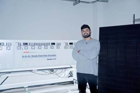 original Rohit Kalyanpur, founder and CEO of Optivolt, with a solar panel and testing equipment. (Courtesy of Optivolt)