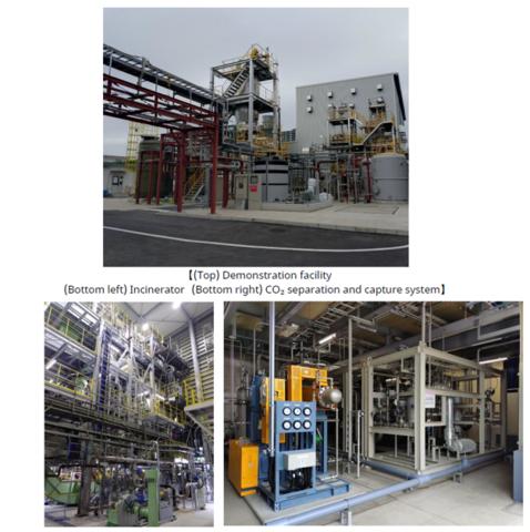 thumbnail (Top) Demonstration facility (Bottom left) Incinerator (Bottom right) CO2 separation and capture system