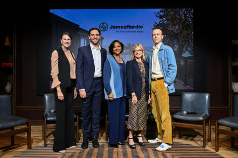 Jennifer Levene Bruno, Asher Intebi, Charlita Stephens-Walker, Sam Toole and Michael Diaz-Griffith pose for a photo at the James Hardie event launching “The Home of Resilient Beauty” on Tuesday, October 13 2026, in New York. To mark the launch, James Hardie hosted events in New York and Los Angeles, bringing together leaders in home, design, building and media. The event debuted a new documentary created in partnership with Habitat for Humanity, alongside a broader panel discussion focused on resilience, recovery, innovation and the future of housing. (Photo by Diane Bondareff)