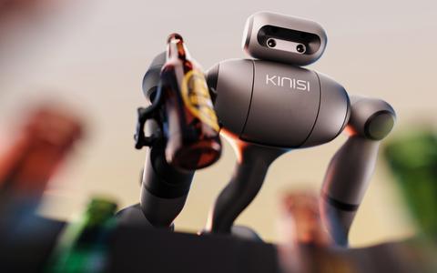 KR1 humanoid robot picks up a beer bottle and places it in a crate.