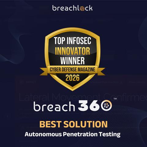 original Breach360 from global offensive security leader BreachLock is named the Best Autonomous Penetration Testing Solution in the 2026 Top InfoSec Innovator Awards from Cyber Defense Magazine (CDM)