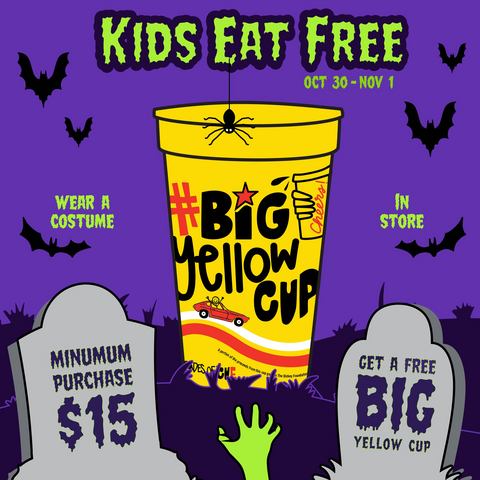 original Dickey’s Barbecue Pit is serving up Halloween fun October 30 through November 1, with guests who dine in costume receiving a free Big Yellow Cup with any purchase at participating locations, plus a free Kids Meal with any adult purchase of $15 or more.