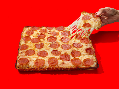 original Casey’s new pan pizza features a hearty, thick and fluffy golden-brown square crust made with olive oil, honey, sea salt and finely milled double-zero flour.
