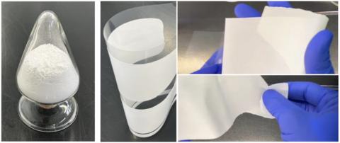 thumbnail 3D-SLISE Powder (left) and sheet fabricated by coating and drying 3D-SLISE (right)