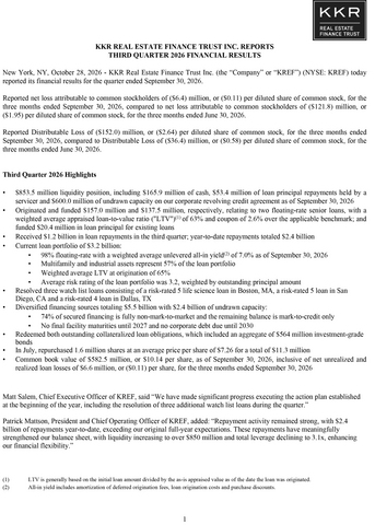 original KREF Q3'26 Earnings Release