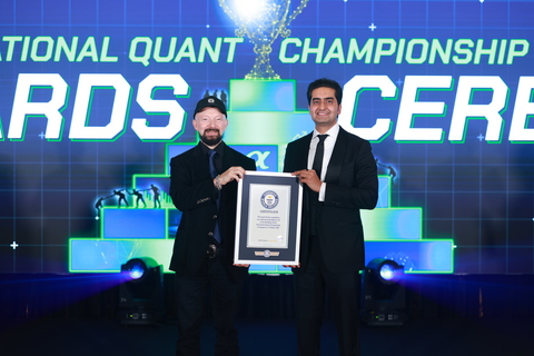 original Igor Tulchinsky (left), Founder, Chairman and Chief Executive Officer of WorldQuant, and Nitish Maini (right), Chief Strategy Officer at WorldQuant, receive Guinness World Records™ title for Largest Finance Competition at the International Quant Championship Global Finals in Singapore on October 7, 2026.