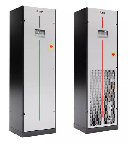 Left photo: s-MEXT by Mitsubishi Electric with downflow air delivery, designed for raised-floor rooms Right photo: s-MEXT by Mitsubishi Electric with upflow air delivery, designed for standard floor rooms